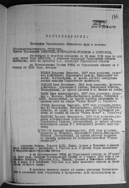 Файл:Постановление Президиума Горьковского Областного суда от 18 июня 1958 г. ЦАНО Ф. Р-2209, Оп. 3, Д 8909, Л 136.jpg