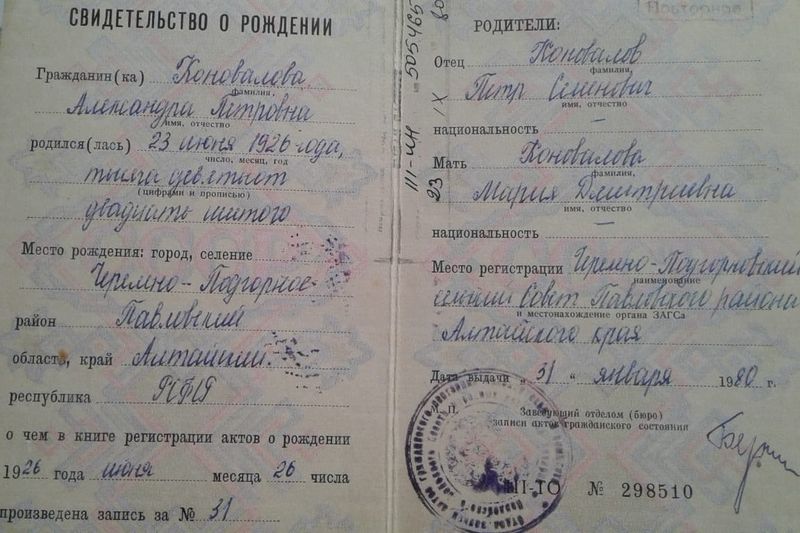 Файл:Св-во о рождении Коноваловой А.П.jpg